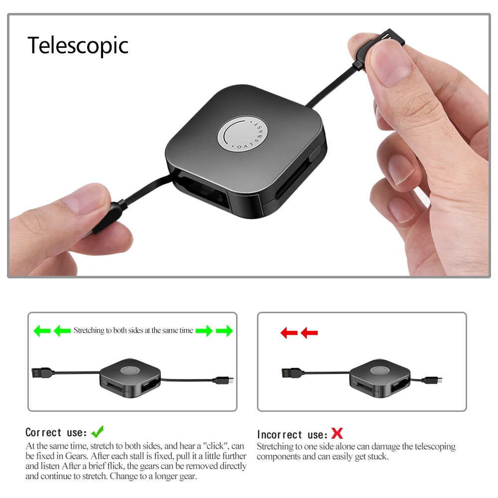 OATSBASF 3 in 1 Type C Port USB Micro Cable for Iphone Samsung Xiaomi Huawei Portable Retractable Charger USB Data Cable