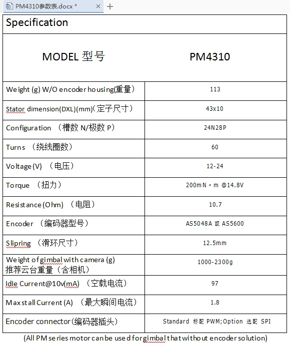 PM4310 бесщеточный двигатель PTZ кодовый диск с магнитным кодером AS5048A