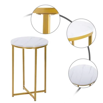 

US Warehouse Marble Simple Round Side Bedside Table Small Simple Modern Bedroom Coffee Table 40cm*40cm*60cm White