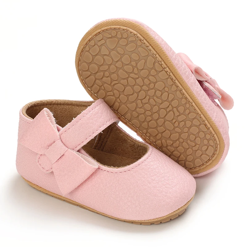 Infant Newborn Baby Girls Princess Non-Slip Floral Border Shoes Toddler Baby Soft PU Leather Prewalker Shoes Solid First Walkers