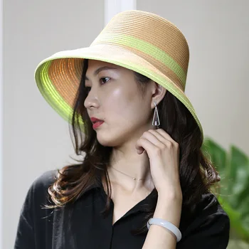 

Sedancasesa Summer Girls bow Straw hat womens Garland sunbonnet bucket hat roll-up hem beach cap sun hat for women SW105082A