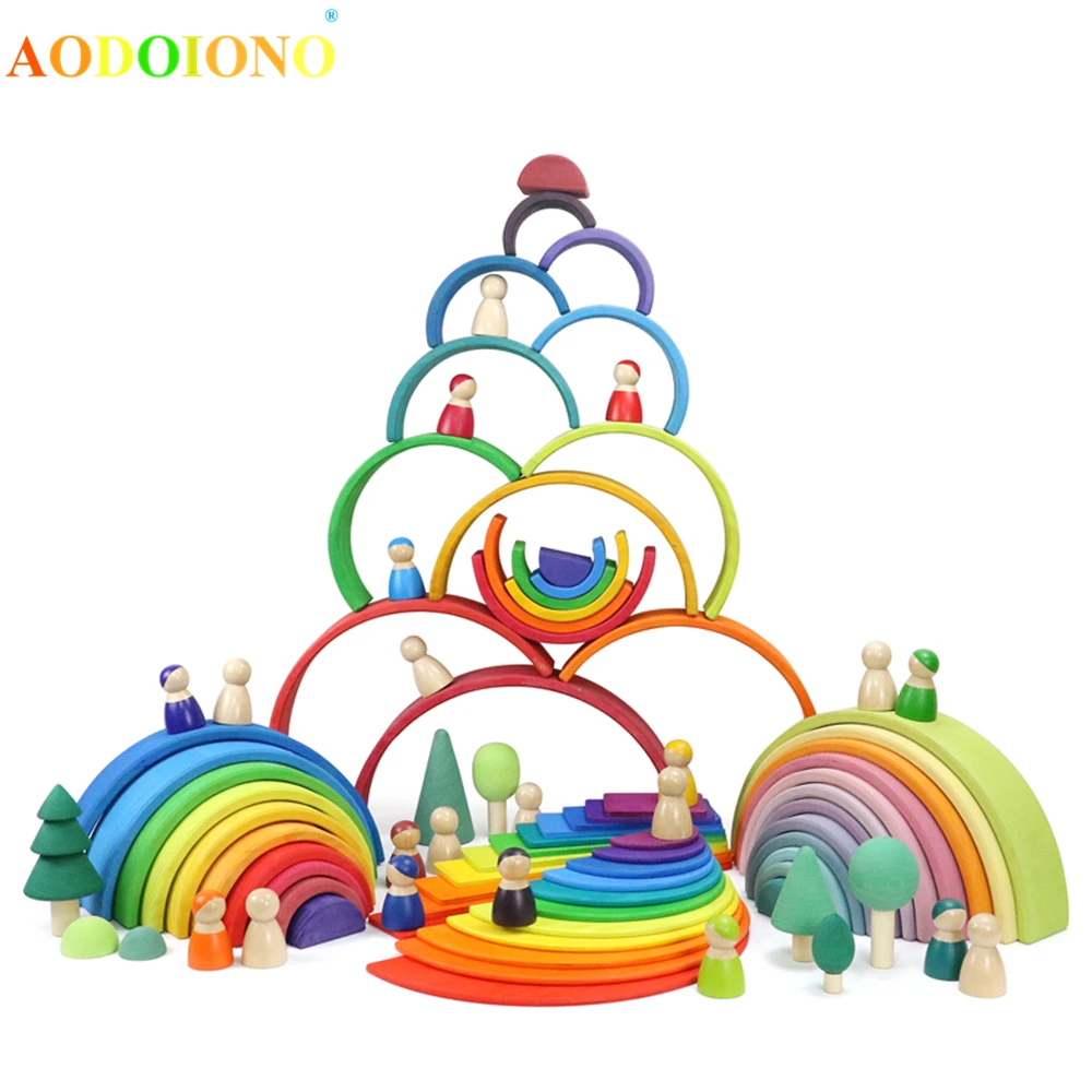 

12Pcs Baby Toys Rainbow Blocks Kids Large Creative Rainbow Building Blocks Wooden Toys for kids Montessori Educational Toy