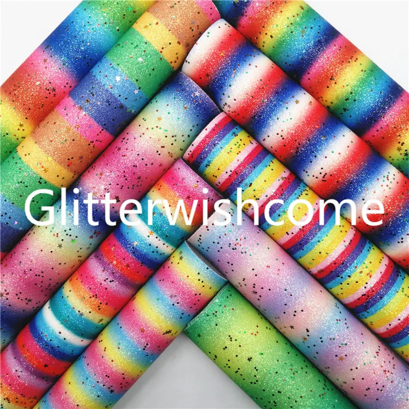 Vinyl Glitter Fabric Synthetic Leather 21x29cm A4 Size Rainbow