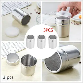 

3PCS Stainless Steel Seasoning Shaker Chocolate Shaker Pepper Sugar Powder Cocoa Flour Cooking Tools BBQ Condiment Accessories