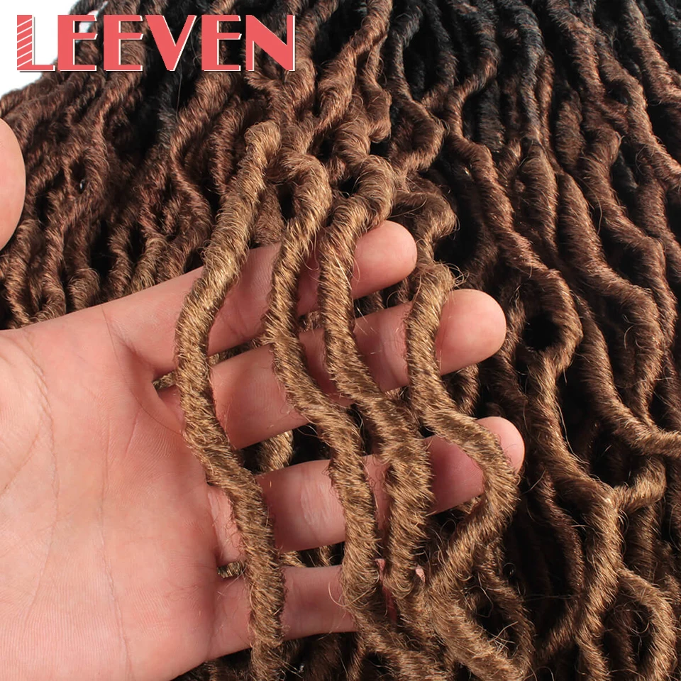 Leeven Nu Faux locs Curly вязаные волосы 20 дюймов синтетические плетеные волосы Омбре крючком косички крючком волосы богини волос