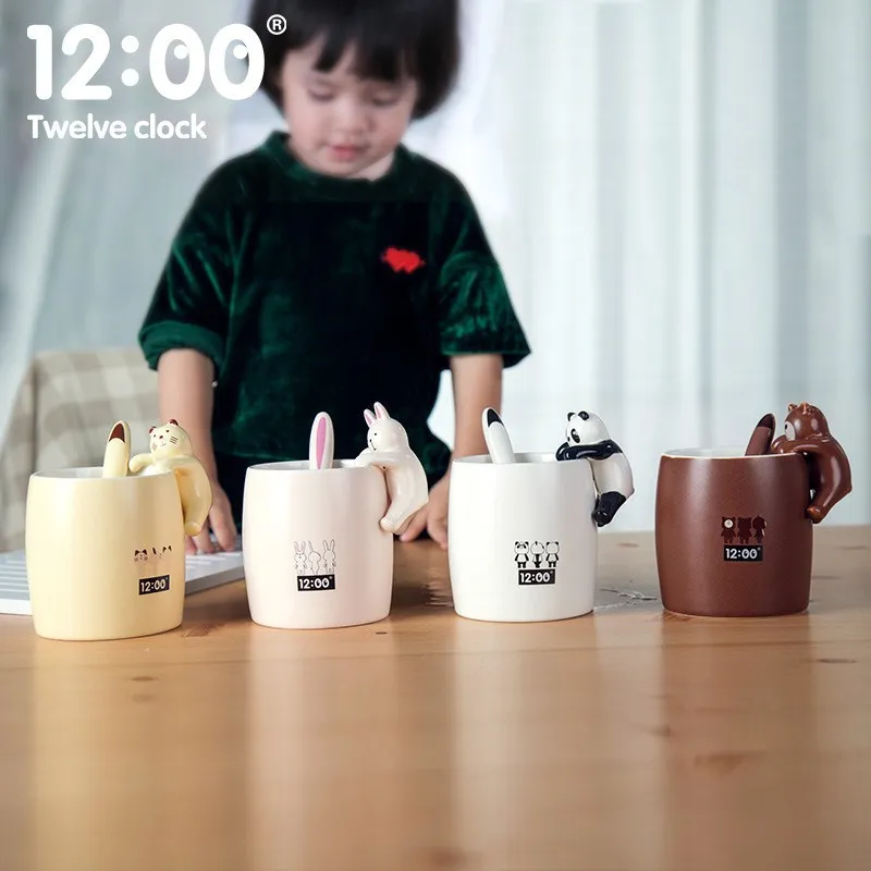 

Korean Ceramic with Spoon Mug Creative Animal Cute Breakfast Milk Coffee Cup Couple Children Birthday Gift Cup Cups and Mugs