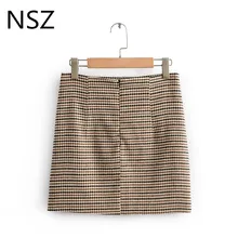 NSZ Женская мини-юбка с высокой талией, клетчатая элегантная клетчатая короткая юбка
