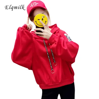 

Puff Sleeve Women Hoodies 2020 New Style Spring Tops Korean-style Students Loose Casual Cartoon Cat Printed Hooded Pullovers