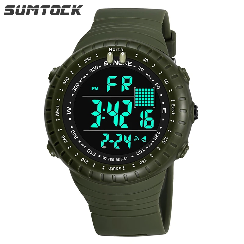 

Sumtock Watch Men Fashion Sport Digital Wristwatch Military Style Back Light Multifunction 3 Bar Waterproof Shock Watch
