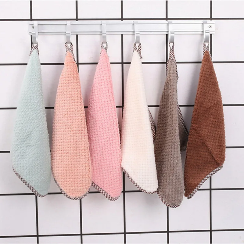 1/5pcs Coral Velvet Dish Towel, Hanging Loop Rag, Non-stick Oil Dish Cloth,  Double-sided Absorbent Thickening Scouring Pad, Kitchen Cleaning Appliance