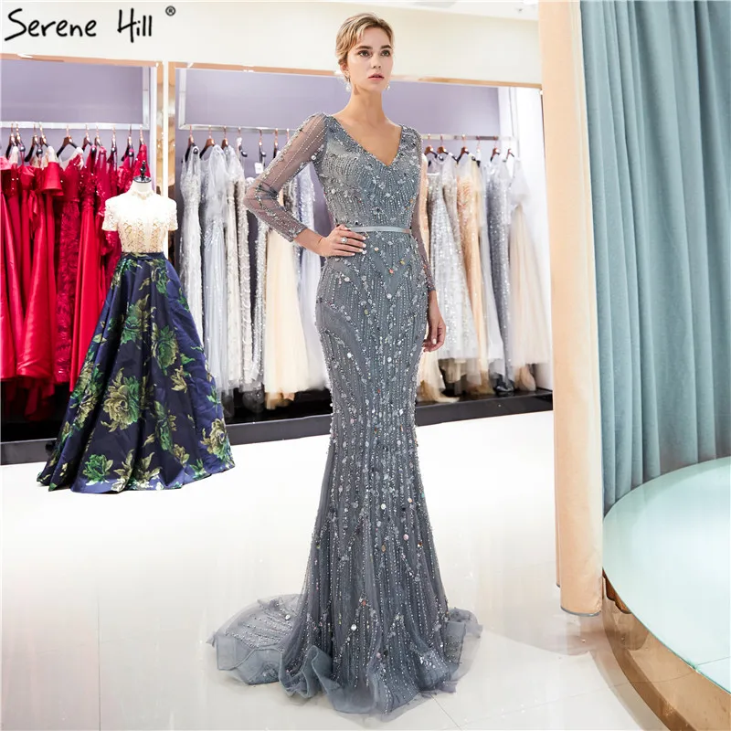Серен Хилл ручной работы кристалл с длинным рукавом сексуальное вечернее платье Русалка Элегантные Роскошные вечерние платья CLA6010