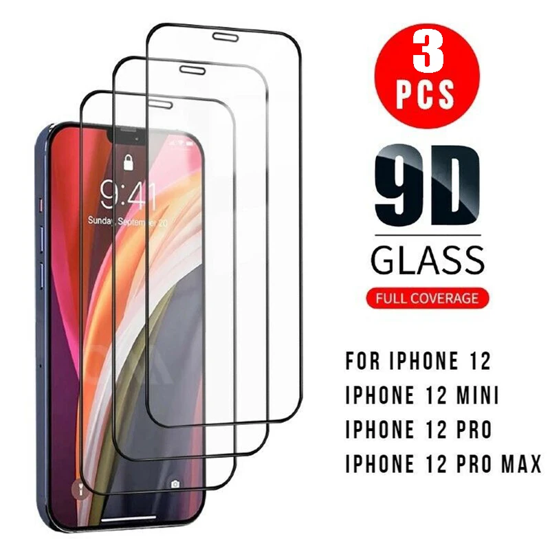 

9D Premium Tempered Glass Screen Protectors for iPhone 12 Mini 12Pro Max Full Coverage Front Glass Protector for iPhone12 Series