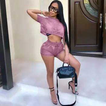 

2019 Women Sexy 2 Piece Outfits Set Mesh Romper Crew Neck Jumpsuit Clubwear