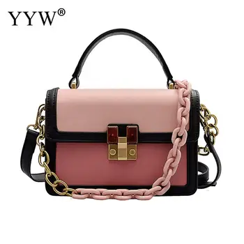 

2020 Fashion Trend Small Square Handbag Contrast Color Crossbody Bags Female Pink Green Khaki Shoulder Bags Chain Sling Daybag