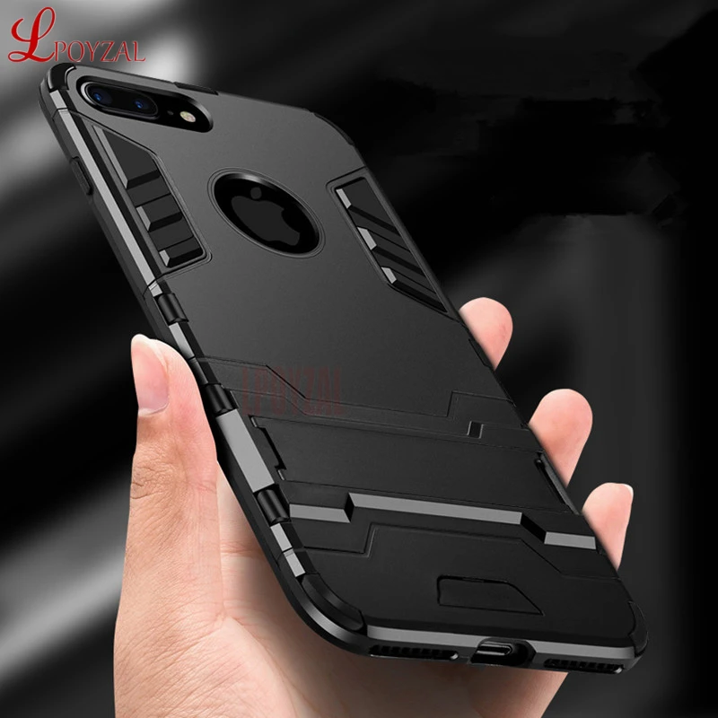 

LPOYZAL Luxury Armor Holder Stand Phone case For iPhone X XR XS max Silicone PC Hard Back Cover Cases For 7 8 6 6S Plus Coque