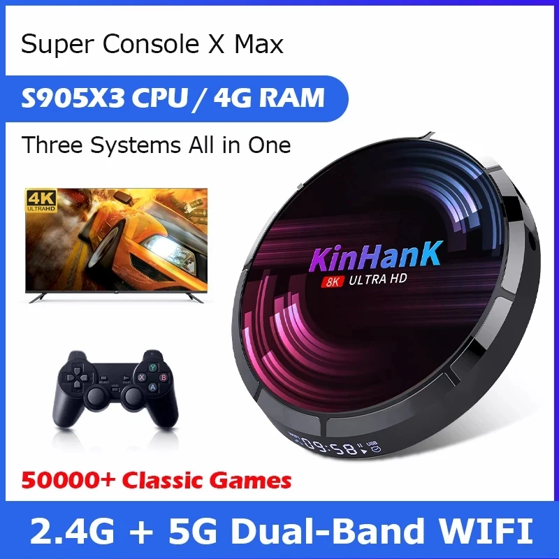 Console Per Videogiochi Retrò 4K Hd H96 Super Console X Max Per Ss/Psp/Ps1/N64/Snes Con 50000 Classic Game 4G Ram Android Tv 9.0