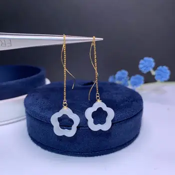 

shilovem 18k yellow Natural white jasper Drop Earrings fine Jewelry women trendy party Christmas gift myme1414564hby