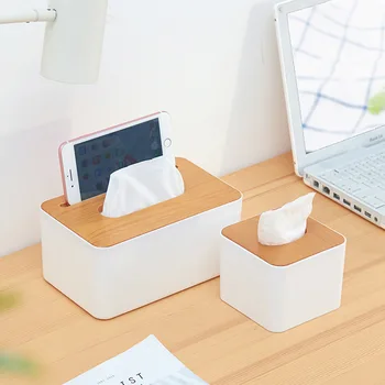 

Plastic Wooden Tissue Box Modern Cover Paper Box with Oak Home Car Napkins Tissue Box Case Home Organizer Decoration Tools