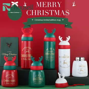 

Winter New Year Christmas Thermos Tealarge 500ml Double Stainless Capacity Cute Deer Thermal Mug with Cover Office Coffee Cup