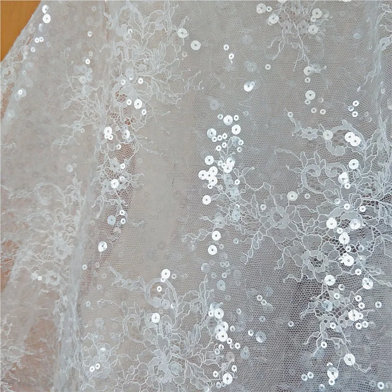 New French Sequined Lace Fabric Border Embroidery Flower Wedding Dress DIY Sewing Accessories RS2507