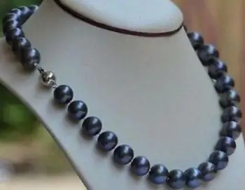 

Natural 9-10mm black blue Freshwater pearl necklace 18inch