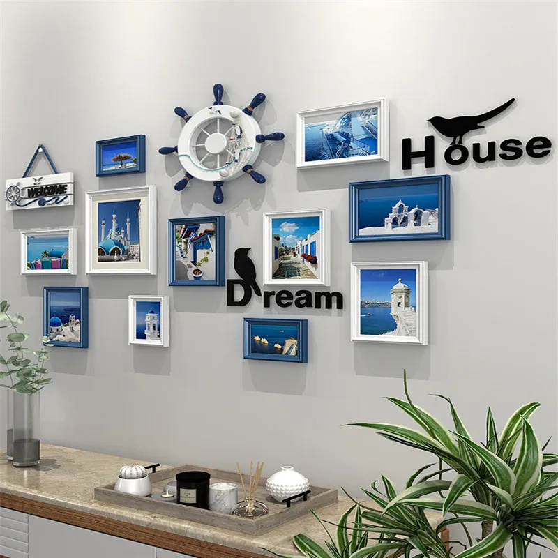 

Blue White Photo Frame Combination For Family Pictures Mediterranean Style Foto Picture Frame For Bedroom Decor Ramka Na Zdjecie