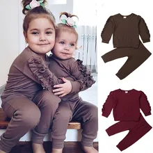 Newborn Baby Girls Ruffle Tops Leggings Pants 2Pcs Outfits Set Infant Round Neck Long Sleeve Pants Suit Winter Warm Clothing