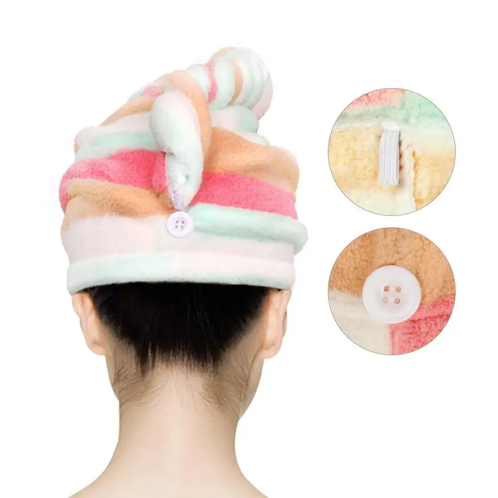 

Rainbow Women Bathroom Thick Dry Hair Cap Strong Water Absorption Double-sided Coral Fleece Lady's Dry Hair Cap Towel