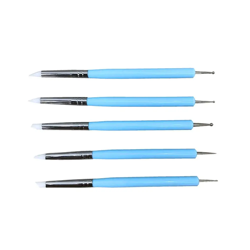 5Pcs 2 Way Polymer Clay Sculpture Tool Pottery Clay Ball Stylus Tools DIY Nail Art Craft Silicone Color Shapers Dotting Tool
