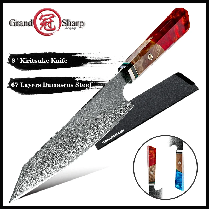 

Нож шеф-повара Grandsharp из дамасской стали, профессиональный кухонный прибор из японской стали, 8 дюймов, 67 слоев, нож для сашими, суши, рыбы