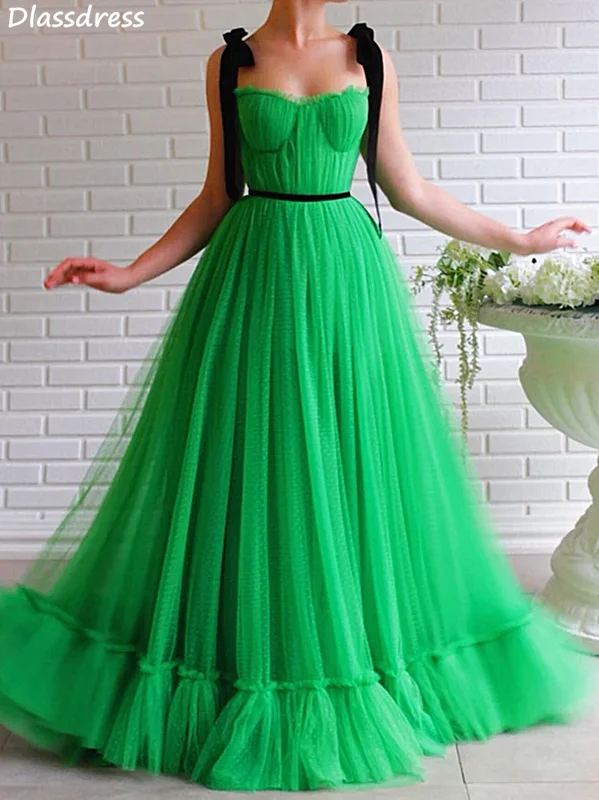 

2020 New Green Evening Dress A-line Spaghetti Strap Sweetheart Neck Simple Sleeveless Elegant Prom Dress