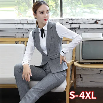 

Elegant Pant Suits Women Fashion 2 Pieces Waistcoat and Pants Set Autumn Winter 2020 Casual Vest Trousers Suit Female Plus Size