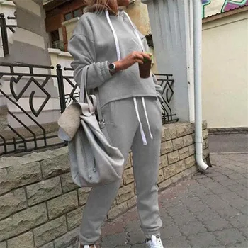 

Fashion Female's Costume Suits New Long Sleeves Hooed Sweatershirt Long Pants 2pcs Clothes Sets Autumn Winter Ladies' Loose Sets