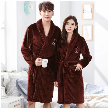 

Lovers Night Dress Soft Kimono Bathrobe Gown Women Coral Fleece Sleepwear Nightgown Lougne Nightdress Flannel Home Wear Negligee