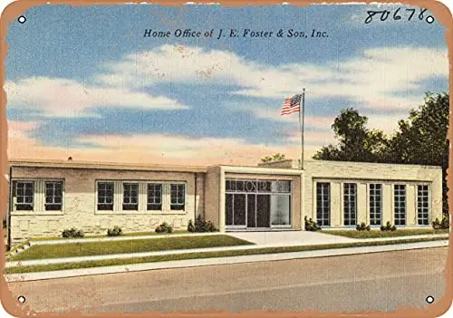 Cartello In Metallo-Cartolina Del Texas-Home Office Of J. E. Foster & Son, Inc.