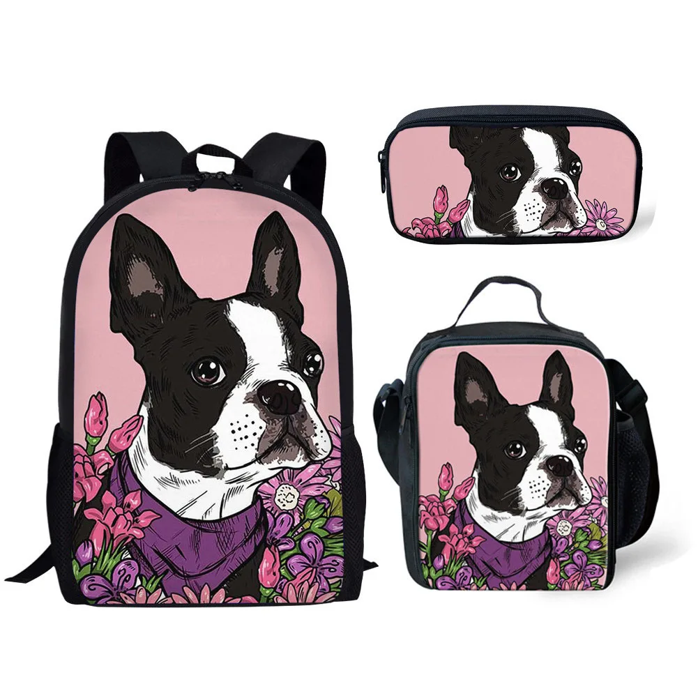 3pcs/set Primary School Bags for Kids Cute French Bulldog Printing Schoolbag Girls School Bag Backpack Children Satchel