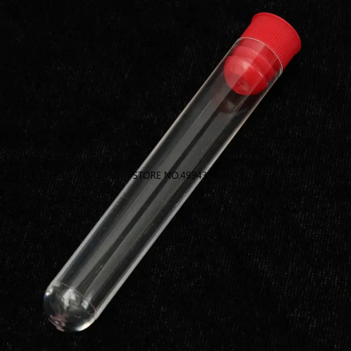 

200pcs Length 60/75/78/100/150mm Clear Plastic test tubes with plastic blue/red stopper push cap for experiments and tests