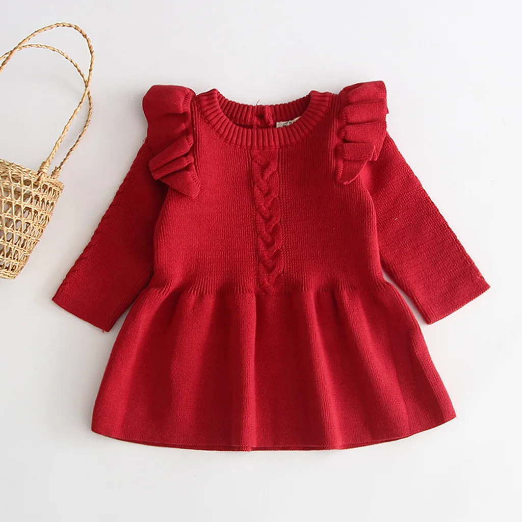 Новое поступление; платья для девочек; детское однотонное теплое платье-свитер для маленьких девочек; вязаные платья «кроше» Для малышей; одежда; vestidos infantis;