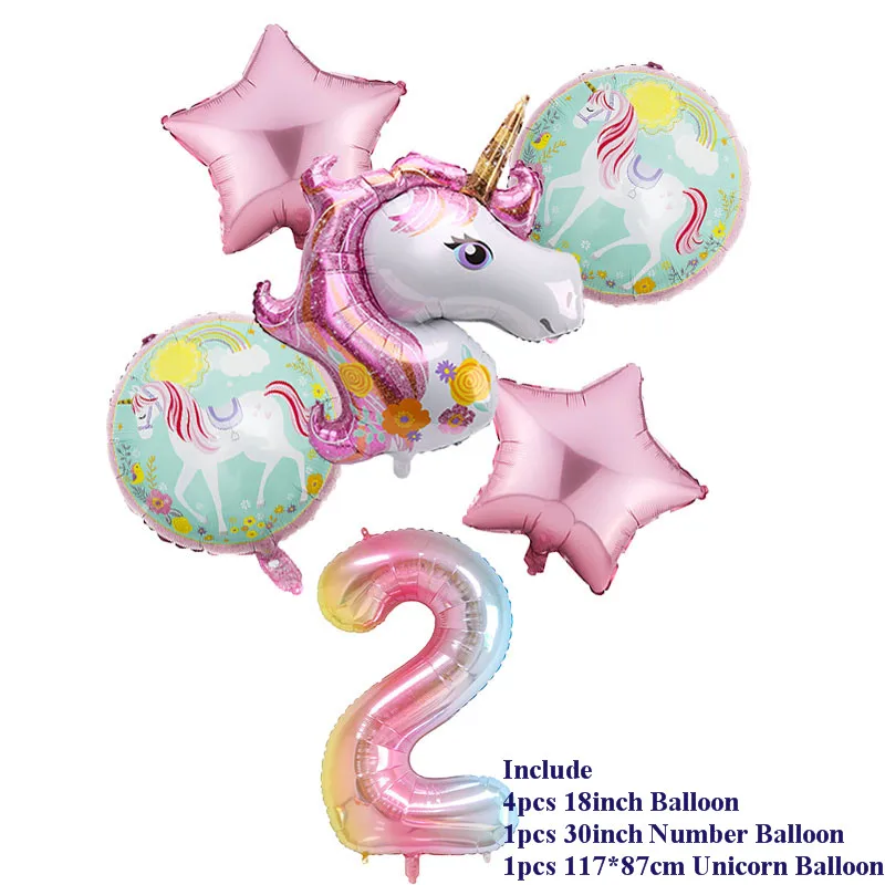 6pcs/lot Unicorn Balloon Rainbow Gradient 32 inch Number 1 2 3 4 5 6Th Boy and Girl Birthday Wedding Party Balloons Decorations