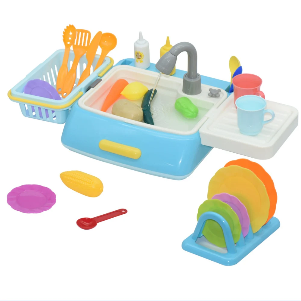 

Pretend Play Kitchen Toys Pretend Plastic Simulation Electric Dishwasher Sink Toy with Kitchen Cooking Set For Girls Child Gifts