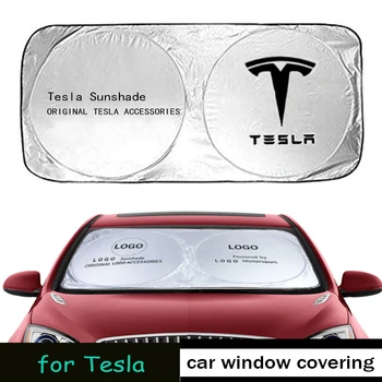 

Auto Foldable Sun Visor Window UV Protector Parasol Cortinas For Tesla Model 3 Model S Logo Pattern Emblem Sunshade Car Stuff