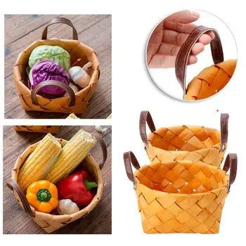 

Creative hand-woven round hand-held fruit basket Bread basket wood basket picnic storage storage basket basket 17x7.5cm