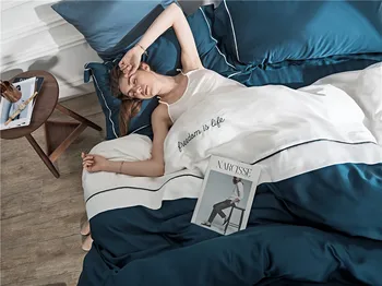

Spring and Summer New Style 60 Tencel Craft-Four-piece Set Summer Bare Sleeping Solid Color Simple Cool Feeling Sheet Quilt Cove