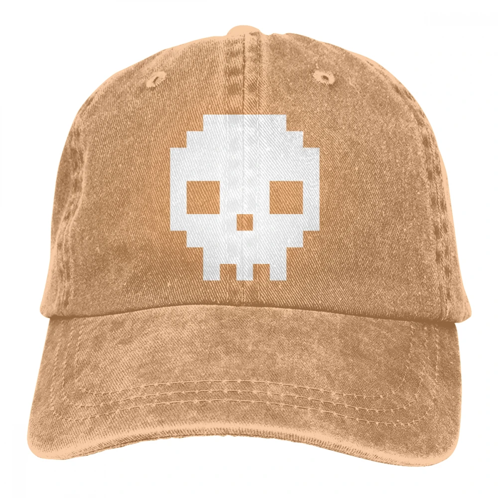 8-битный череп Casquette синий унисекс Мужские Женские деним бейсболка с ремешком Кепки регулируемые клюшки для гольфа шляпа для папы - Цвет: Хаки