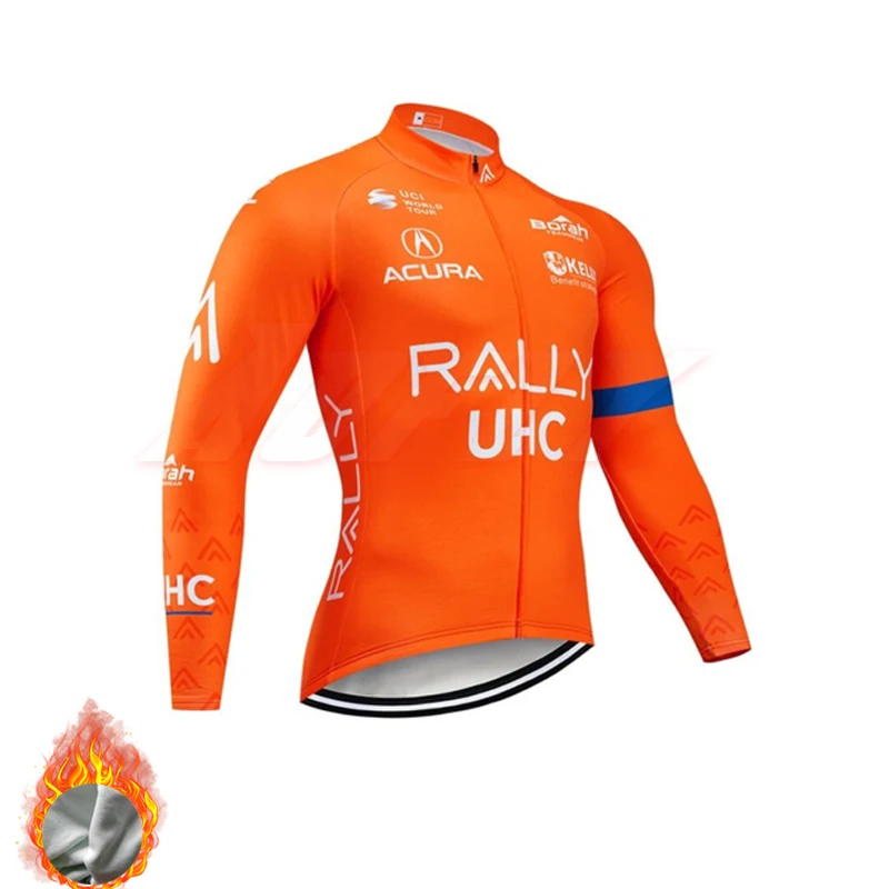10 зима оранжевый UHC команда Велоспорт куртка 9D велосипед брюки комплект Ropa Ciclismo термо флис pro трикотаж для велосипедистов Майо низ одежда - Цвет: Fleece top