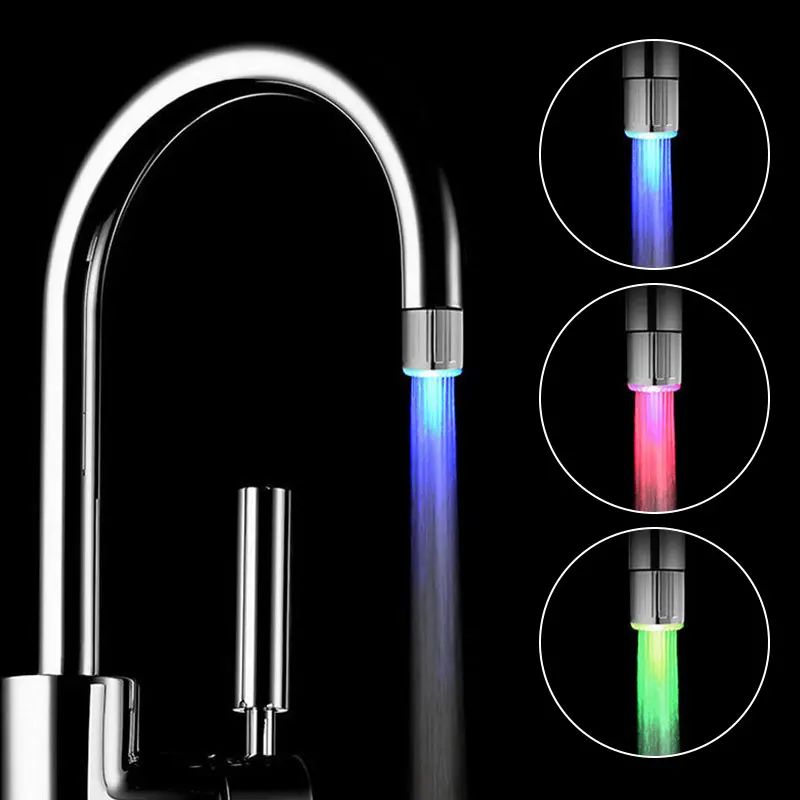 Светодиодный кран для воды, красочный кран, сопло, те цвета, 7 сменный светильник, аксессуары для ванной комнаты, смесители, креативная Прямая поставка