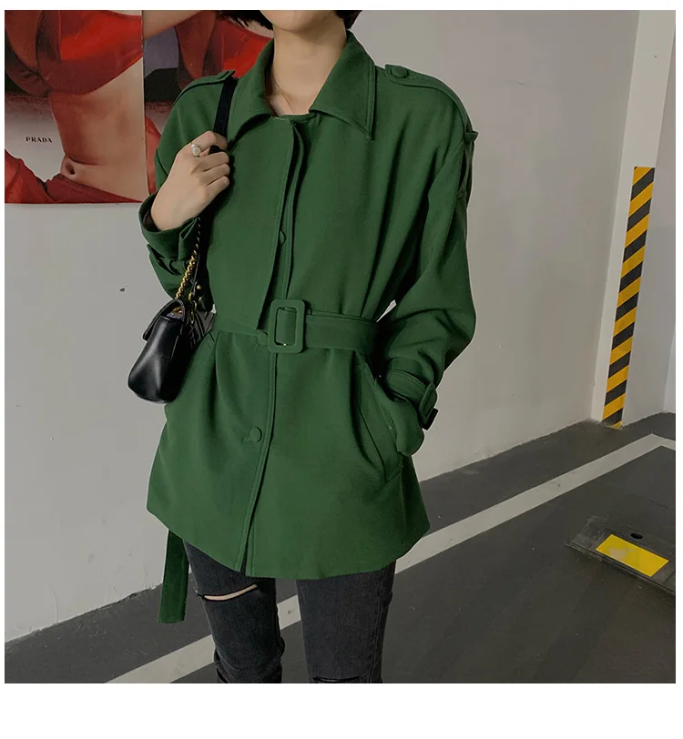 New Elegant Fashion Coat Women Short Blends Coat Jacket Female Korean Version Casual Short Loose Belt Coat Femme