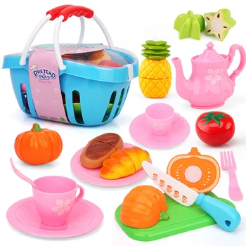 

Children Kitchen Pretend Play Toys Cutting Fruit Vegetable Food Hand Basket Kitchenware Set With Storage Education Toy Gift