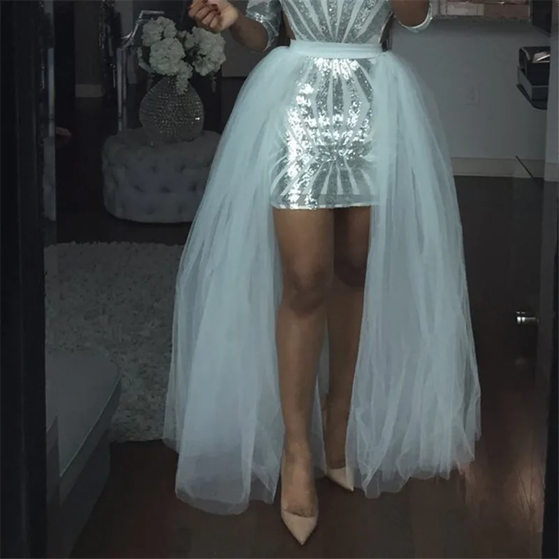 High Waist Removable Dress Skirt Hoopless 3 Layers 110cm Long Tulle Tutu Detachable Skirts Accessory For Wedding Evening Dress