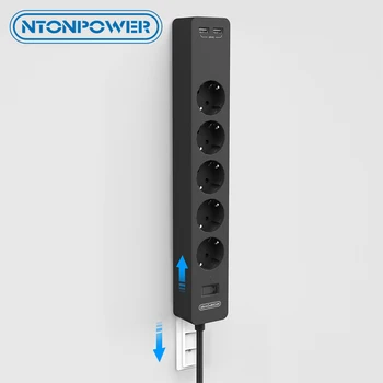 

NTONPOWER Network Filter Wall Mounted USB Power Strip Surge Protector with 5 Ports 2 USB Extension Socket EU Plug for Home